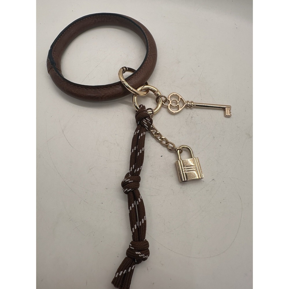 Brown‎ Leather Wristlet Keychain Bangle Bracelet Key Ring Charm Tassel
